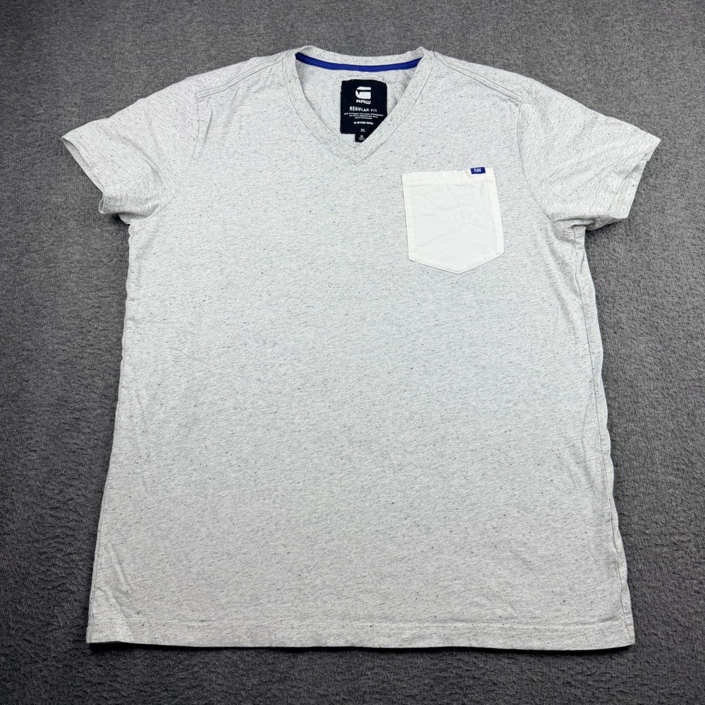 G-Star Raw Men's Regular Fit V-Neck Pocket T-Shirt XL Gray Speckled Short Sleeve